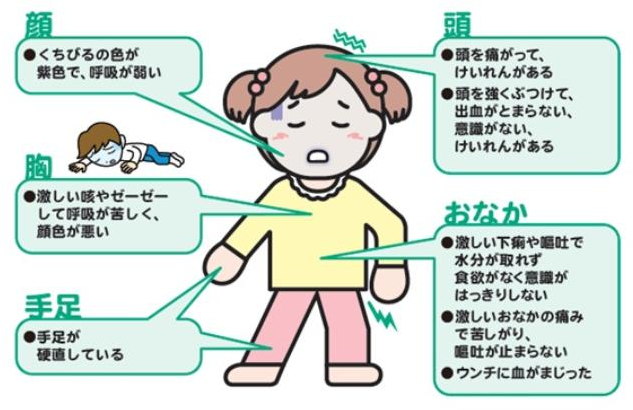 小児（15歳未満）ためらわず救急車を呼んでほしい症状の図